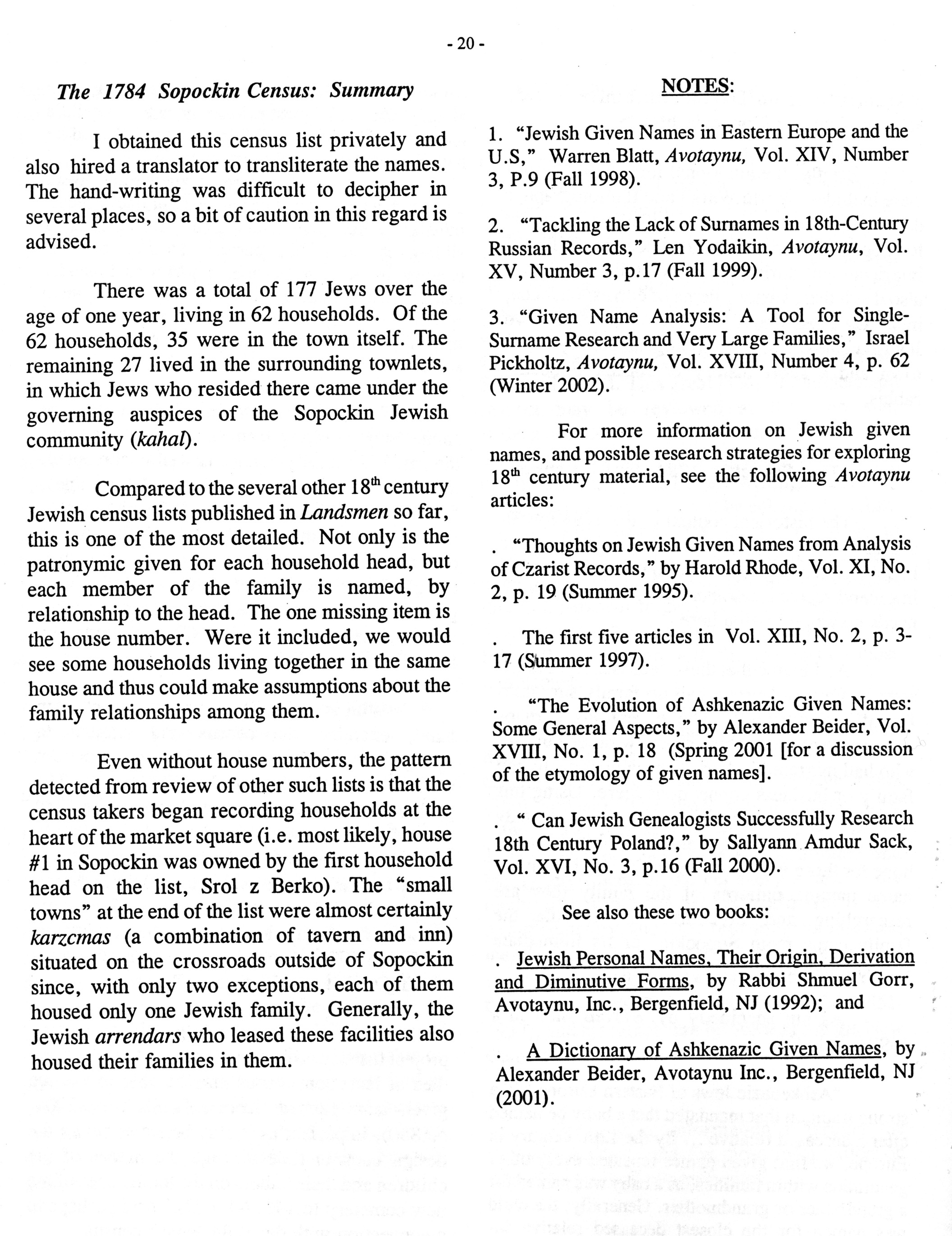 1784 Census — page 20