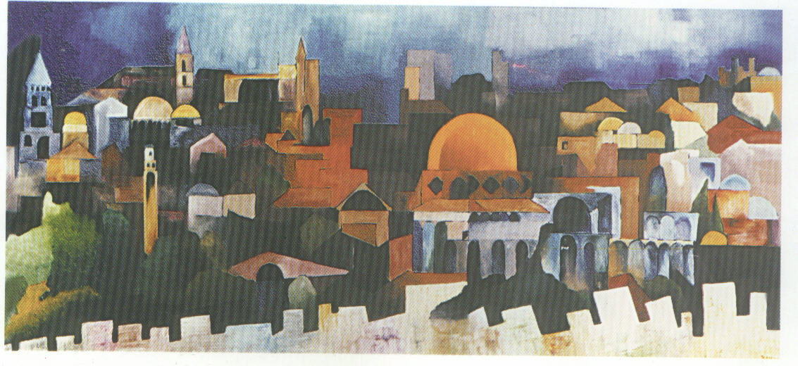 &ldquo;Jerusalem de oro&rdquo; — a landscape painting of Jerusalem in golden tones by Claudia Ravel